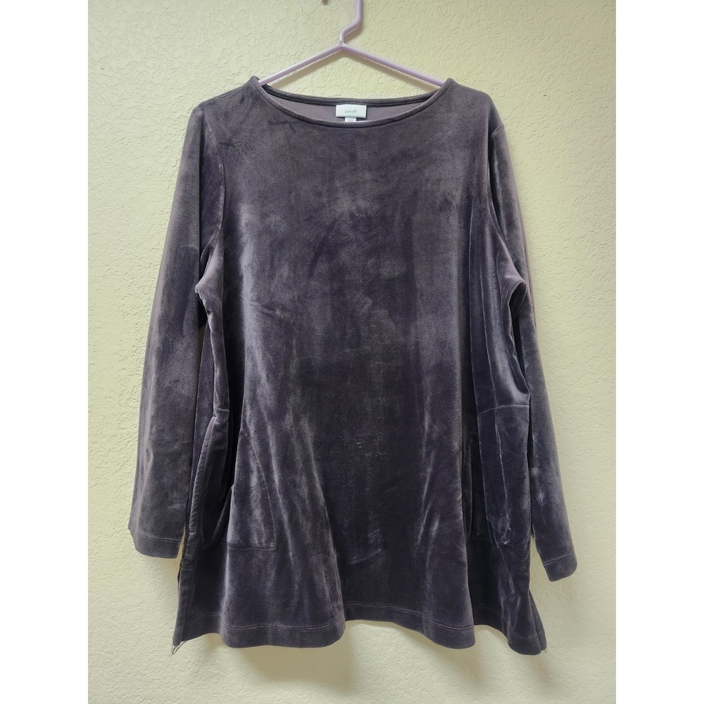 J Jill Top Womens Size 1X Black Velour Long Sleeve Tunic Stretch Casual Career